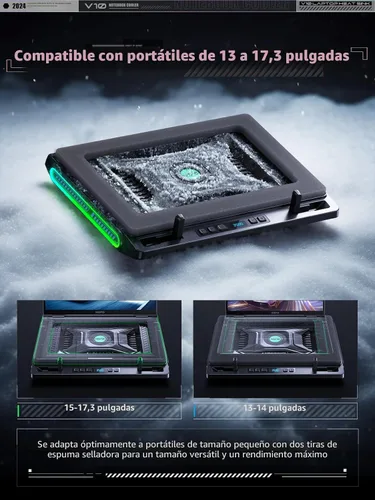Vista 5 de llano V10 Almohadilla de Refrigeración para Laptop de Juegos, Enfriador de Laptop RGB con Potente Ventilador Turbo Externo de 4.72 Pulgadas