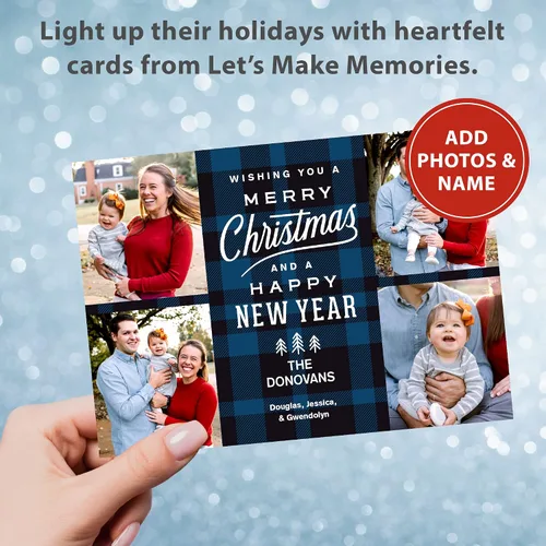 Vista 2 de Let's Make Memories Tarjetas de Navidad fotográficas 2026 - Cuadros azules
