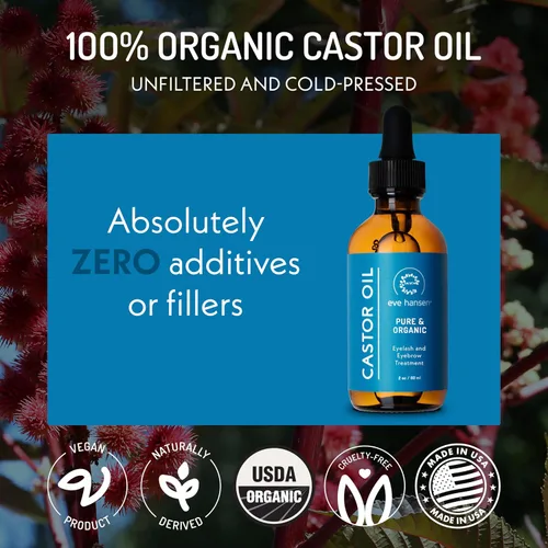Vista 4 de Eve Hansen Aceite de ricino orgánico certificado por USDA, aceite portador puro para pestañas, cejas, cabello y piel con aplicador (2 onzas)