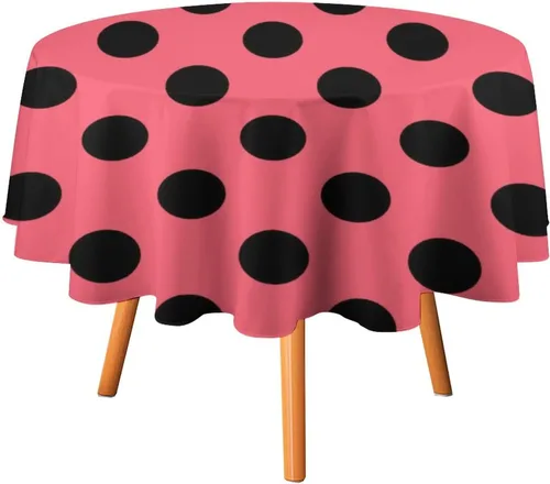 Vista 10 de Mantel redondo lavable de lunares negros sobre beige de 50 pulgadas para cocina, comedor, fiesta, decoración moderna