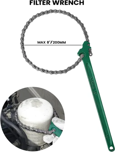 Vista 7 de Llave de cadena resistente de 15 pulgadas para semirremolque, llave inglesa de trinquete ajustable para filtro de aceite para accesorios de tubería