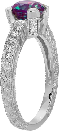 Vista 3 de Galaxy Gold GG Anillo de oro blanco macizo de 14 quilates con diamantes naturales y forma redonda de laboratorio. Grado de alejandrita cultivada AAA