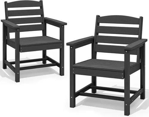 Vista 29 de SERWALL Juego de mesa de comedor de 7 piezas, muebles de comedor de polietileno de alta densidad para exteriores con agujero para paraguas y 6 Negro