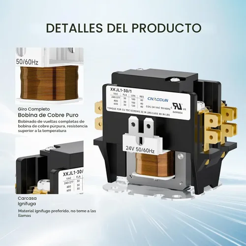 Vista 3 de CNAODUN Contactor HVAC Contactor de aire acondicionado Contactor 1 poste 30 Amp 24V bobina compatible con condensador, compresor, aire
