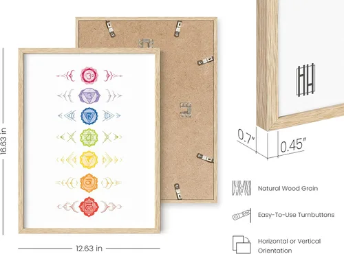 Vista 3 de HAUS AND HUES Póster de chakras, arte de pared zen espiritual, decoración de meditación, tabla de 7 chakras (marco beige, 12 x 16)