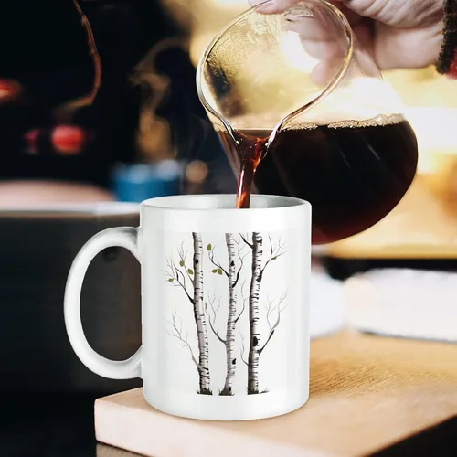 Vista 6 de Birch Tree Coffee Cup Ceramic, Sublimation Mugs with Large Handle for Tea, Personalized Machine Washable Drinking Mug for Buffets, Home, And