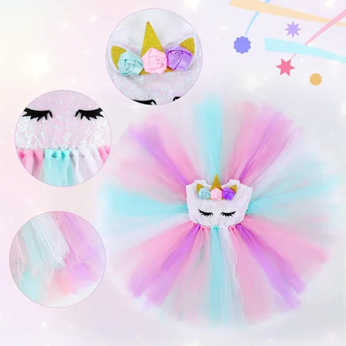 Vista 4 de NSSONBEN Girls Sequin Unicorn Custome LED Light Up Onesie Tutu Dress Birthday Gifts Halloween Costume with Headband and Wings