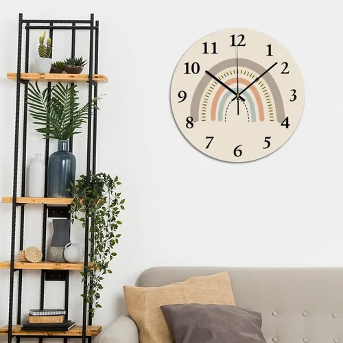 Vista 6 de Reloj de pared bohemio arcoíris rústico de PVC arcoíris de 12 x 12 pulgadas, decoración de cocina, regalos de dormitorio, funciona con pilas, reloj