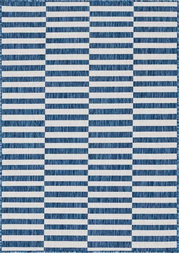 Vista 9 de Unique Loom Outdoor Striped Collection - Alfombra a rayas (4' 1" x 6' 1" Rectángulo, azul/marfil)