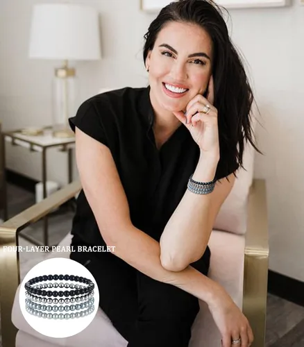 Vista 4 de Noessla Pulsera elástica de perlas con cuentas de plata, apilables, pulseras de cuentas de cristal, joyería de moda, regalo para el día de la madre