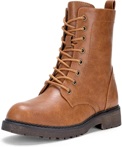 Vista 13 de Vepose Botas militares de combate para mujer, botas planas de tobillo en negro, con cremallera interior, estilo 925