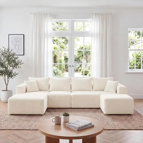Vista 8 de Sofá modular deshuesado de 118 pulgadas con diván y otomano de pana de gran tamaño en forma de U, sofá de nube para asiento profundo para sala