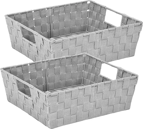 Vista 10 de Simplify Cesta rectangular de acero aleado de 15 x 13 x 5 pulgadas con 2 asas de transporte integradas, color negro