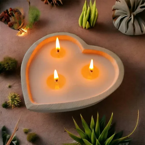 Vista 5 de Cuenco de madera con forma de corazón de 6 pulgadas, vela de cera de soja perfumada de lavanda, 3 mechas de 5 onzas, cuencos de masa decorativos