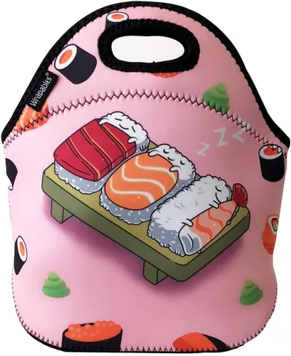 Vista 25 de allydrew Bolsa de almuerzo de neopreno aislada con cremallera para lonchera, plátanos y rayas