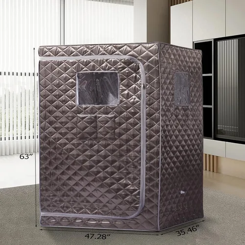 Vista 2 de Smartmak Sauna de vapor de tamaño completo, para una o dos personas, spa en casa de gran espacio, vaporizador de 4 litros y 2 sillas incluidas, gris