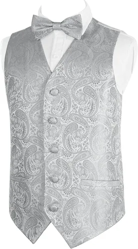 Vista 54 de Alizeal Conjunto de 2 piezas de corbata de lazo preatada de jacquard de cachemira con estampado floral clásico para niños