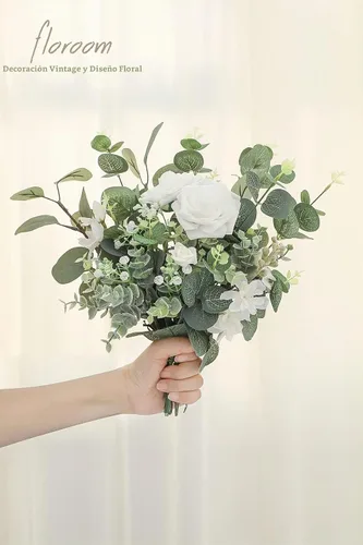 Vista 5 de Floroom 3 tipos de tallos artificiales de eucalipto de dólar plateado, 19 piezas de plantas falsas de relleno para bricolaje, ramos de boda, centros
