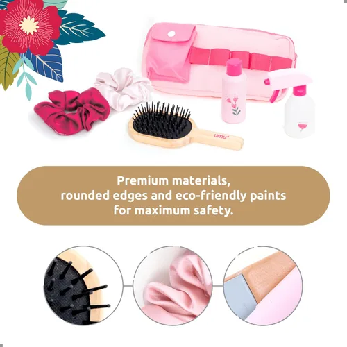 Vista 2 de UMU® Juego de peluquería de madera – 17 piezas de juguete de peluquería con secador de pelo, alisador, peine de espejo y accesorios – Diseño
