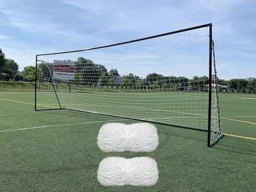 Vista 9 de Portería de fútbol de tamaño reglamentario de 24 x 8 pies con red de HDPE resistente a la intemperie. Acero galvanizado recubierto de polvo negro