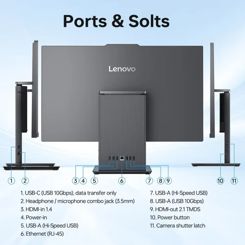 Vista 5 de Lenovo IdeaCentre I Pro Business todo en uno, IA de próxima generación, pantalla táctil FHD de 27 pulgadas, 100 Hz, i5-13420H, 16 GB DDR5 RAM, 1 TB