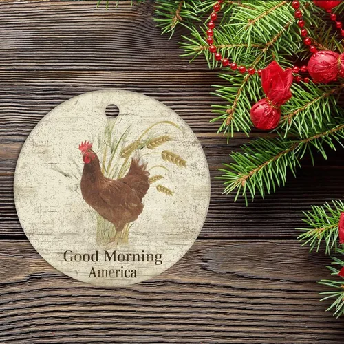 Vista 2 de Adorno de Navidad Country Life Good Morning Cock Chicken Gooster Adorno de recuerdo de vacaciones, adorno de gallo Good Morning America Decoración