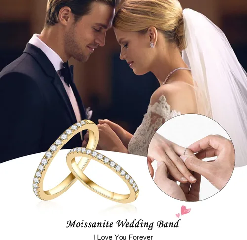 Vista 3 de SMILEST 1.8mm Moissanite Eternity Band Rings for Women, 0.25 0.3ct D Color VVS1 Clarity Lab Created Moissanite 14K White Yellow Rose Gold Vermeil