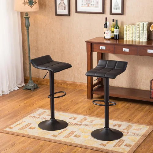 Vista 6 de Roundhill Furniture Belham Taburete giratorio de piel regenerada ajustable (2 unidades), color negro