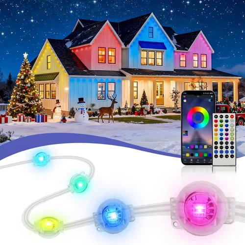Vista 11 de XINKAITE 100ft Permanent Outdoor Lights for House, 2025 Eave Lighting with App/Remote Control, IP67 Waterproof smartlight for Christmas, Halloween