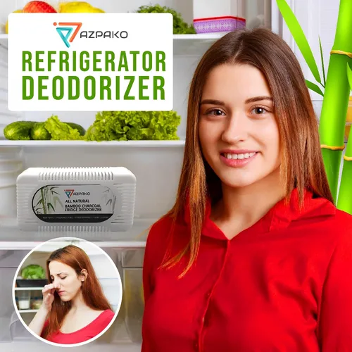 Vista 2 de Desodorizador para refrigerador (paquete de 2) – Desodorante de carbón activado de bambú natural – Eficaz que el bicarbonato de sodio – Removedor