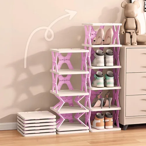 Vista 7 de XDMTWLKJ Zapatero Plegable Organizador de 6 Niveles - Zapateros Plegables para Armario, Ahorro de Espacio para Almacenamiento de Zapatos de Niños
