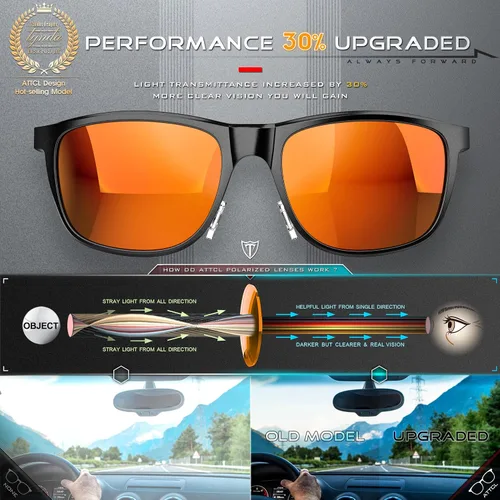 Vista 3 de ATTCL - Lentes de sol polarizados con marco de metal retro para hombre