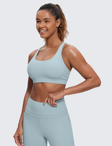 Vista 2 de CRZ YOGA - Brasier deportivo con tirantes delgados para mujer, brasier con relleno y espalda cruzada para yoga