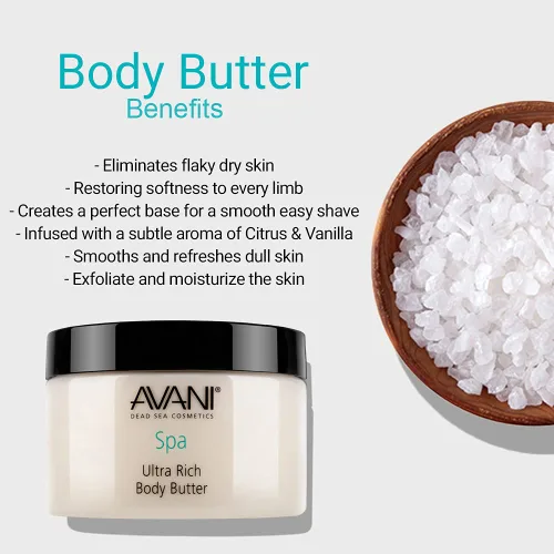 Vista 3 de Avani Mantequilla corporal ultra rica – Sal del Mar Muerto, aloe vera, vitamina E, karité, jojoba, girasol, aceite esencial de oliva – Mantequilla