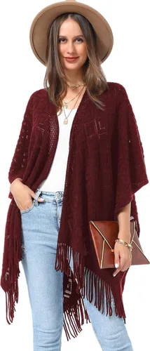 Vista 17 de Soul Young - Chal de punto para mujer, poncho con flecos y capa
