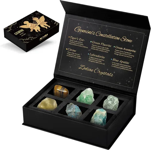 Vista 29 de Conjunto de regalo de cristales de Acuario, signos del zodiaco, piedras de nacimiento de cristales curativos con caja de horóscopo, cristales