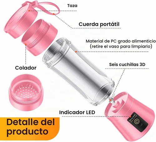 Vista 8 de Mini Personal Size Portable Blender - 375ml Small Blender Make Smoothies Blush
