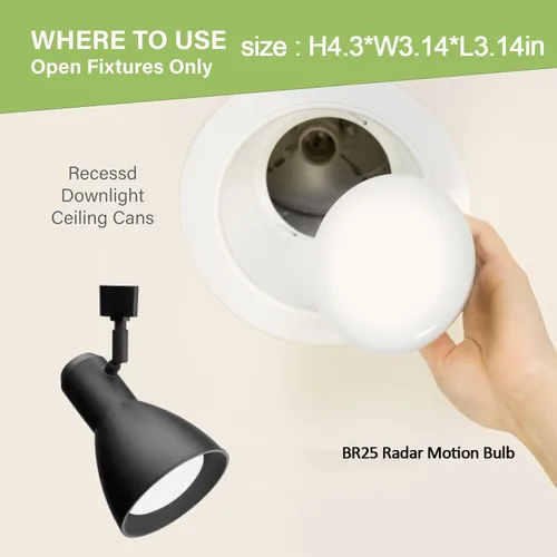 Vista 6 de LUXON Bombillas con sensor de movimiento de radar BR25 de 9 W, detector equivalente al atardecer al amanecer de 90 W, iluminación de lámpara LED