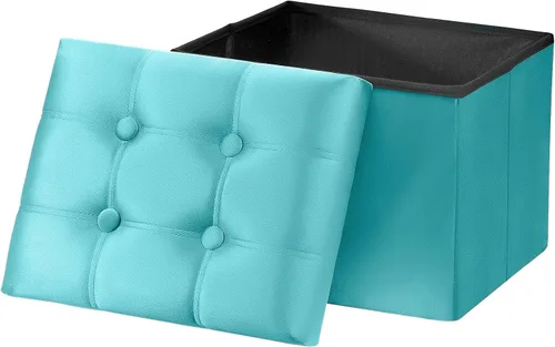 Vista 10 de AmasSmile Otomana de Almacenamiento con Reposapiés, Banco Reposapiés de Terciopelo de 17 pulgadas, Otomana Corta Negra, Pequeña Otomana Plegable