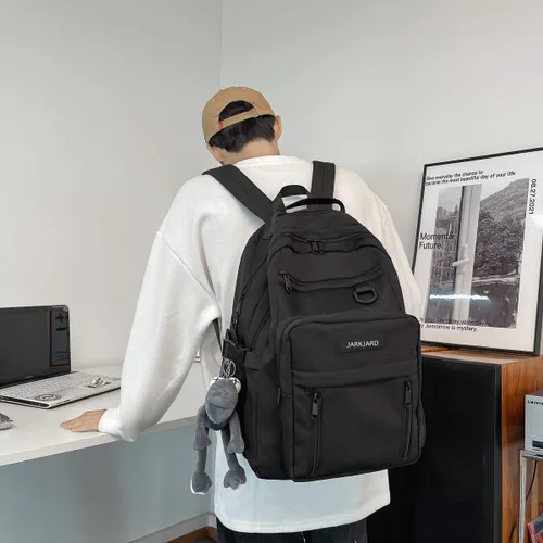 Vista 3 de Bonita mochila estética para la escuela con bonito colgante, mochila casual para estudiantes de medio viaje, universidad, Negro -, Grande, Mochilas