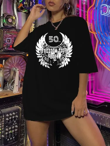 Vista 2 de Camisetas de banda de rock para mujer, camiseta de Freedom Tour 2024, camisetas vintage de música rock, camisetas casuales de verano de gran