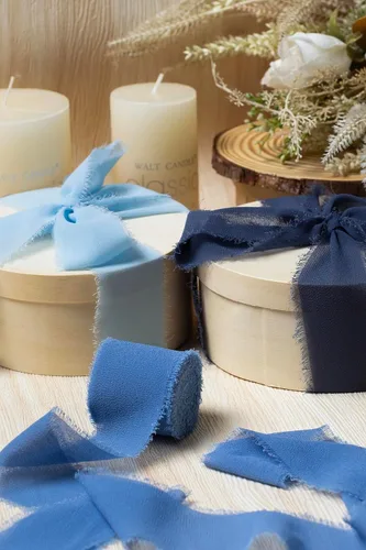 Vista 8 de Juego de 3 rollos de cinta de gasa de gasa hecha a mano con flecos de 1.5 pulgadas x 7 yardas para decoración de flores, invitaciones de boda