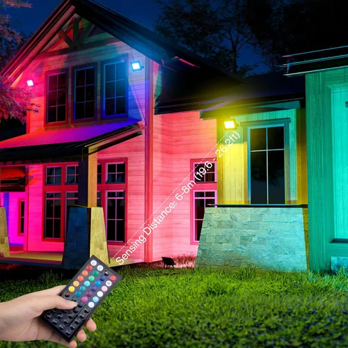 Vista 8 de Olafus Luz de inundación LED de 30 W para exteriores, equivalente a 300 W, 2700 K, luz blanca cálida RGB que cambia de color, luces de inundación al