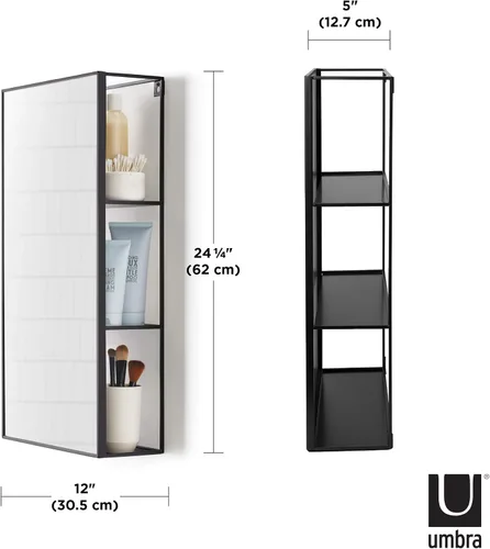 Vista 3 de Umbra Cubiko - Armario de almacenamiento rectangular de metal negro de 24 x 12 pulgadas con 3 estantes