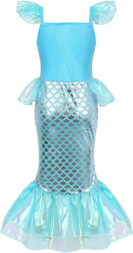 Vista 2 de AmzBarley Disfraz de sirena para niñas pequeñas, disfraz de princesa de cumpleaños, Halloween, cosplay, con accesorios