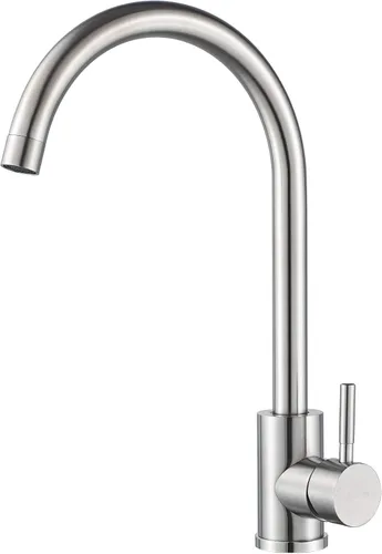 Vista 7 de Grifo de cocina de arco alto de una sola manija en oro cepillado, grifo de fregadero de cocina comercial de un solo agujero de acero inoxidable