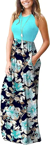 Vista 2 de Molerani - Vestido largo casual para mujer, sin mangas, cuello en V profundo, holgado y liso.