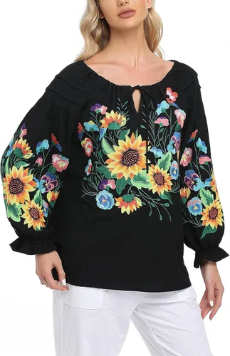 Vista 2 de YZXDORWJ Falda casual para mujer, blusa campesina mexicana bohemia, talla grande, talla XXL