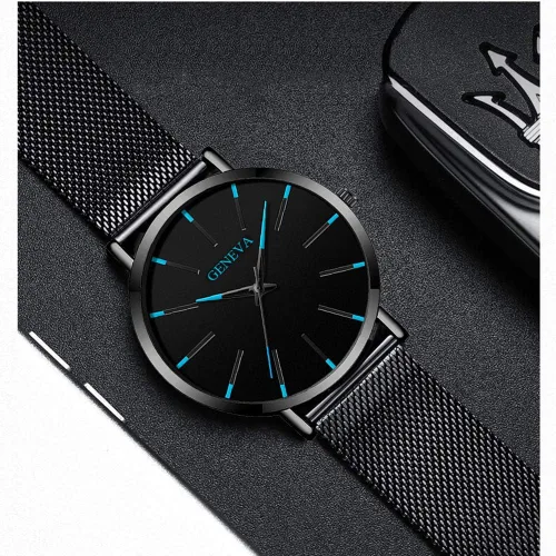 Vista 7 de Weicam Reloj de pulsera de cuarzo analógico con correa de malla simple para hombre, 6 piezas, Movimiento de cuarzo
