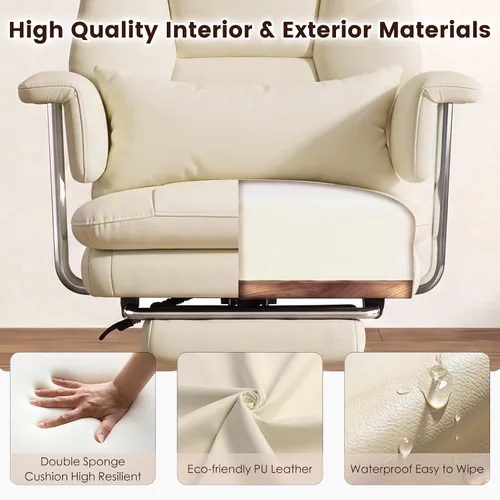 Vista 6 de Ergonomic Home Office Desk Chair, Heavy Duty Executive Chair with Footrest Beige